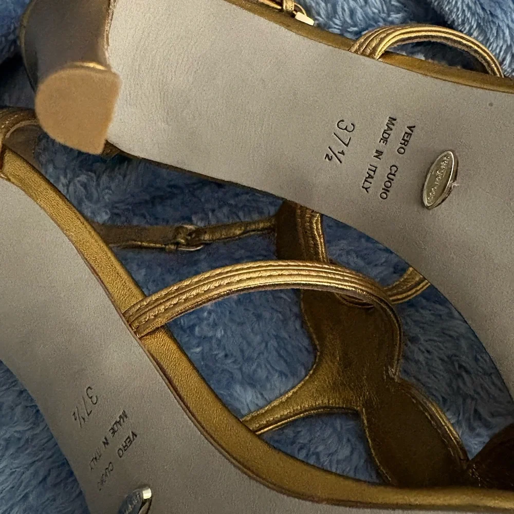 Sergio Rossi Gold Sandals with High Heel and Braided Straps